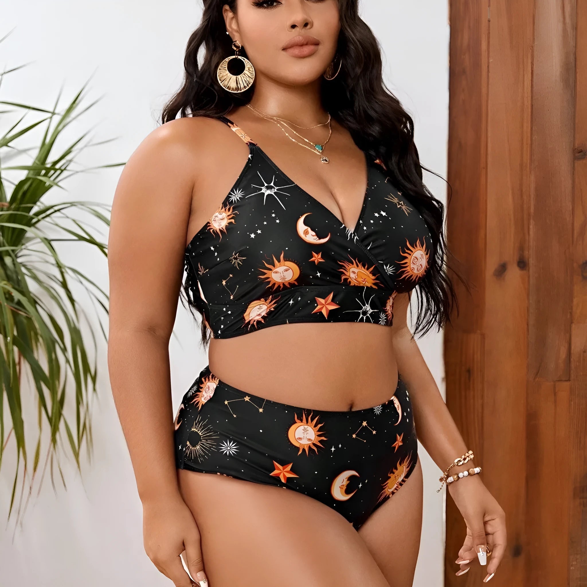 Women's split printed swimsuit in large size L-4XL, sleeveless brief style for swimming and wading