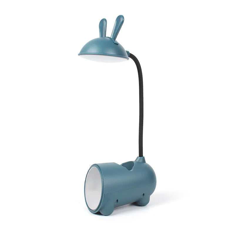 Cartoon-style USB desk lamp with integrated pen container in green colour