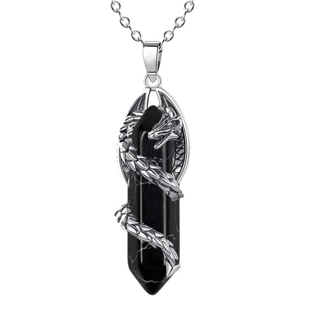 Fashion crystal flying dragon pendant necklace in amethyst colour with polished finish on a chain