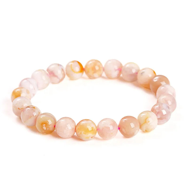Natural cherry agate bracelet in 3A cherry blossom colour with geometric round shapes