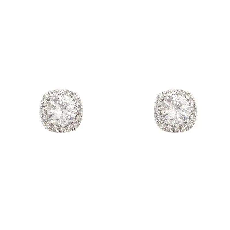 A pair of square geometric diamond-treated alloy earrings in a choice of silver or gold colour.