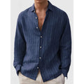 Men's striped polyester cardigan style shirt shown in multiple colour options