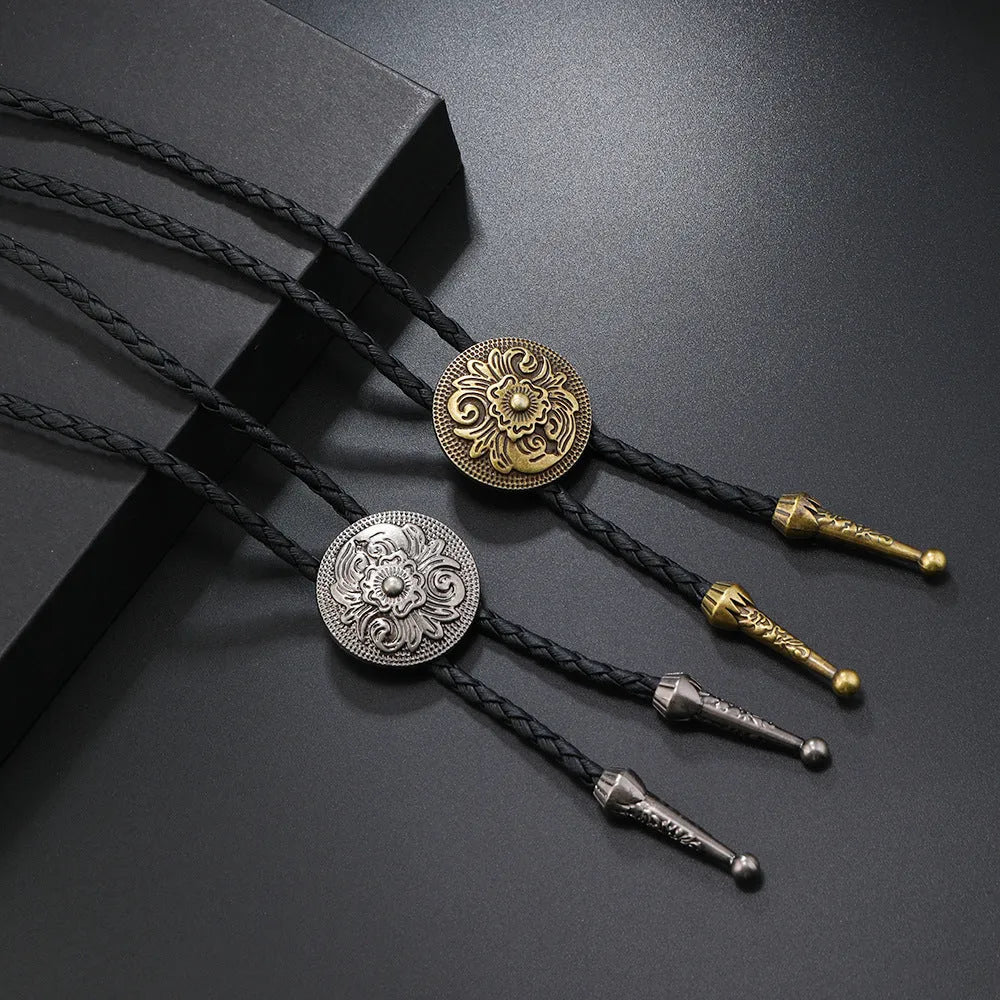 Pentagram cow alloy pendant necklace with leather rope chain, antique bronze or silver finish, 81cm and above