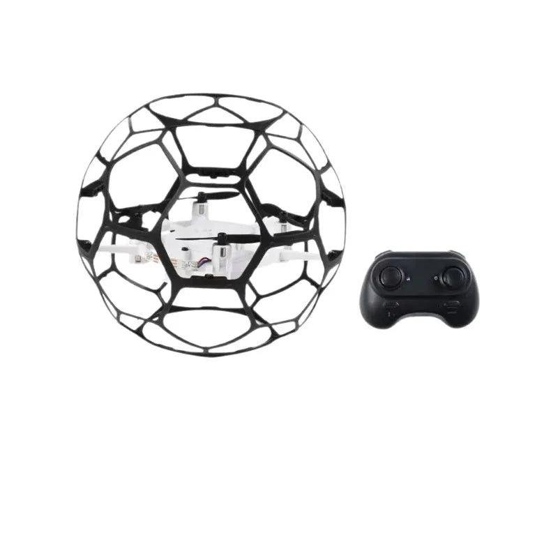 Hollow cup football UAV remote control education intelligent suspension toy in black plastic design
