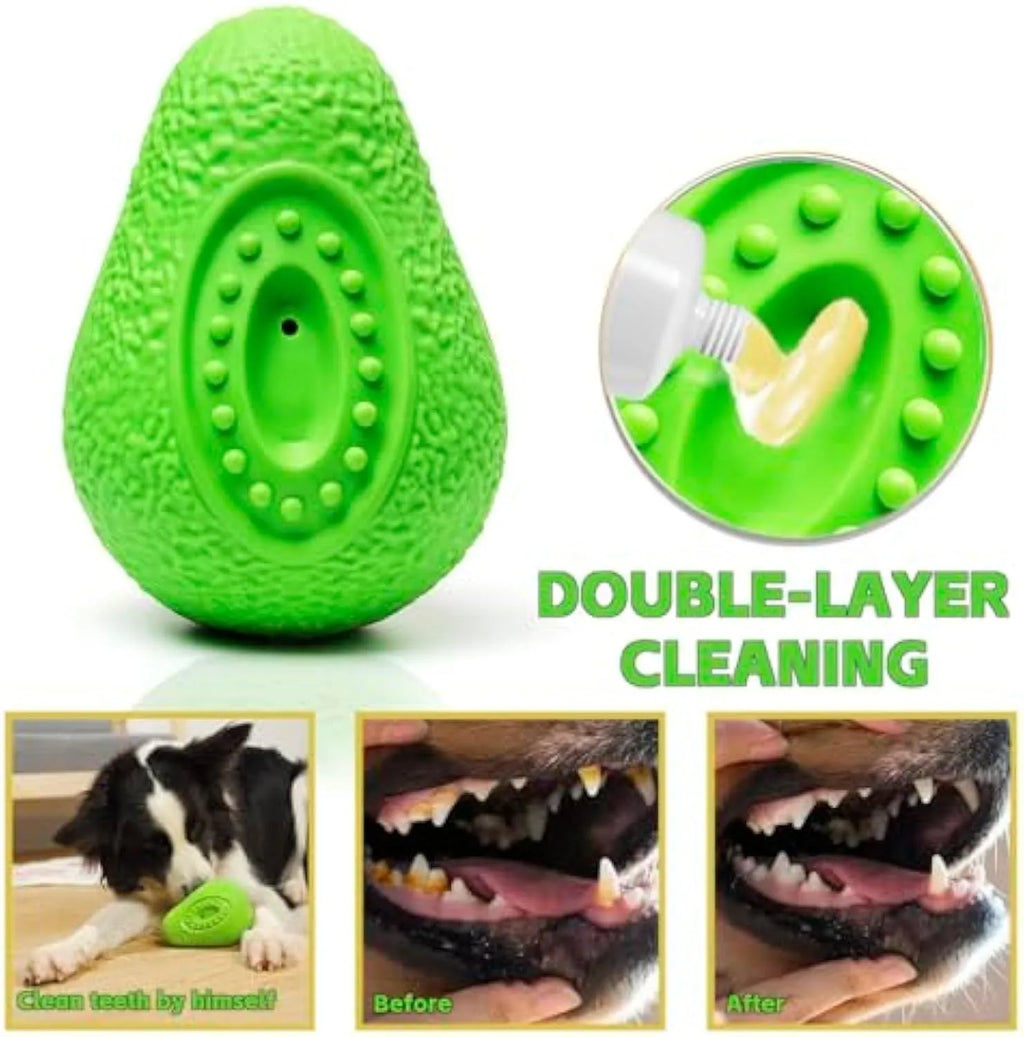Green natural rubber dog chew toy with textured surface and food cavity for aggressive chewers