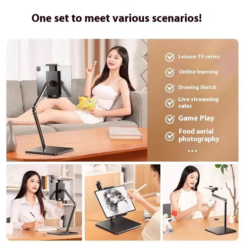 Alloy desktop phone bracket with square double arms and universal adjustment for mobile devices