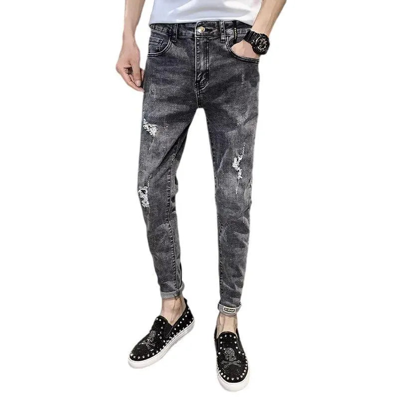 Men's high-waisted denim jeans with button fly in picture colour