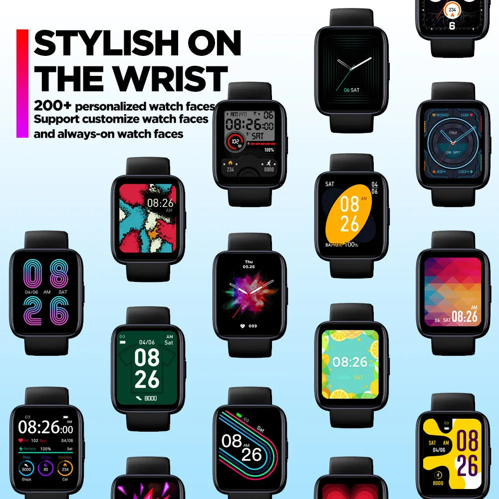 Black GPS sports smartwatch for Android with 1.78-inch screen and rubber strap