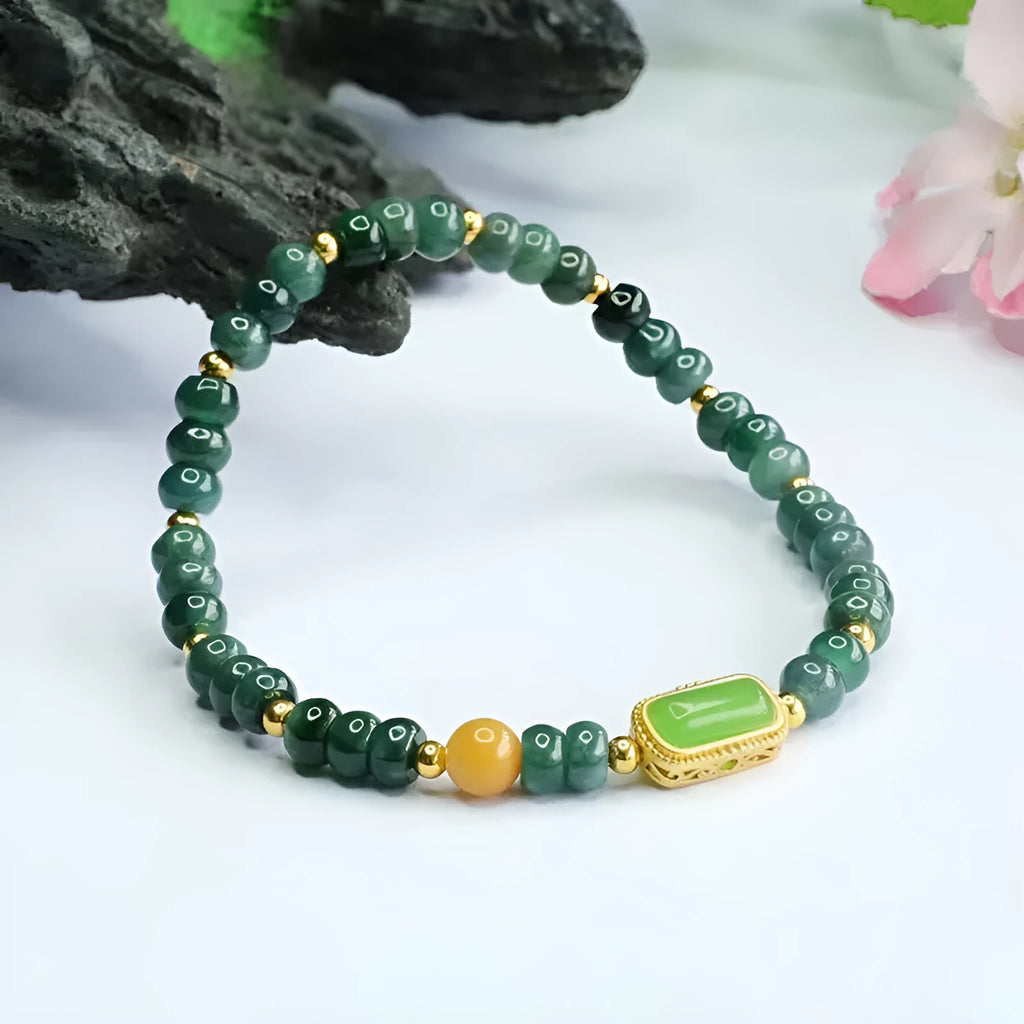 Natural stone blue water jade and topaz bracelet with geometric design and electroplated finish