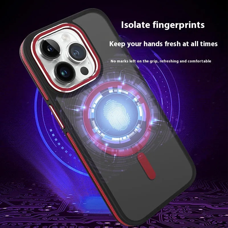 Magnetic frosted TPU phone case for iPhone 14 with metal lens ring in black