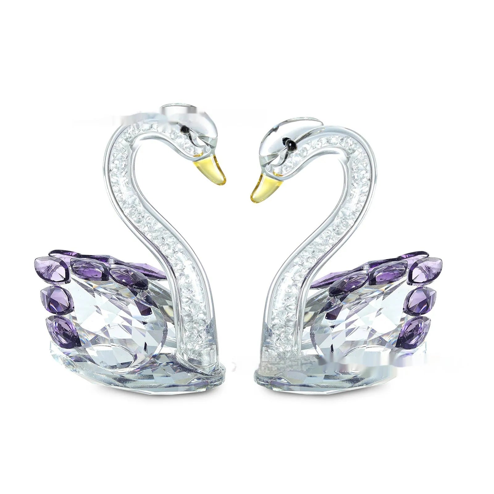 Crystal swan decoration in red, blue, pink, or violet with solid head or empty pipe style
