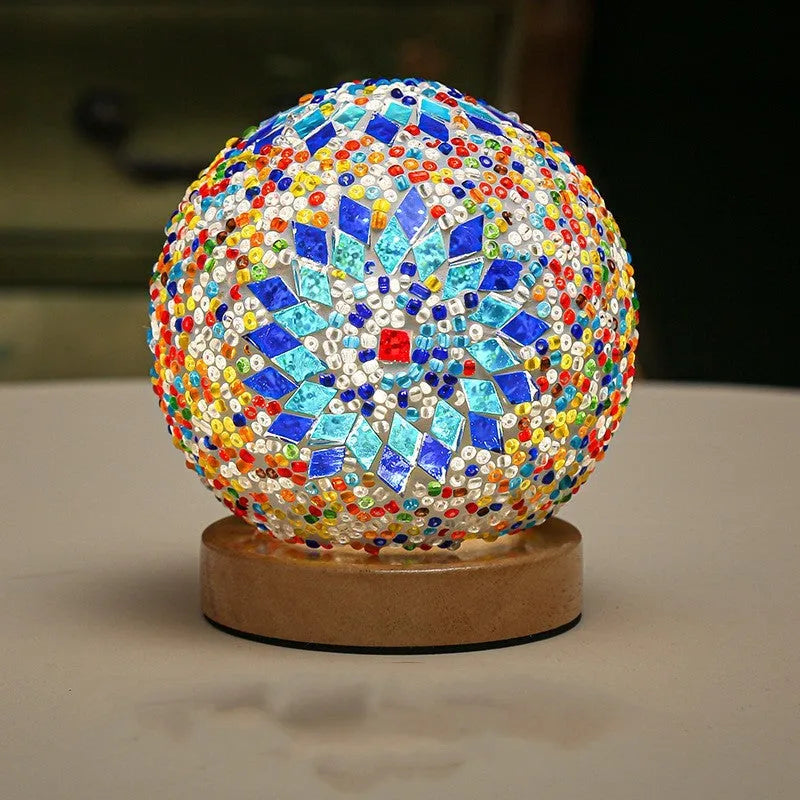 Small night light with flower-shaped glass lampshade in bohemian style, rechargeable with remote control and touch switch