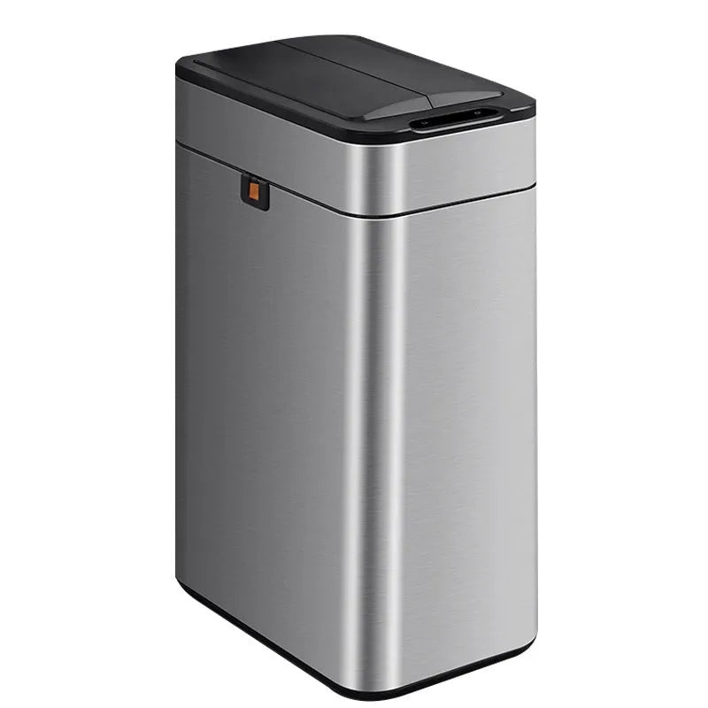 Stainless steel automatic sensor trash can with square bucket and deodorant function.