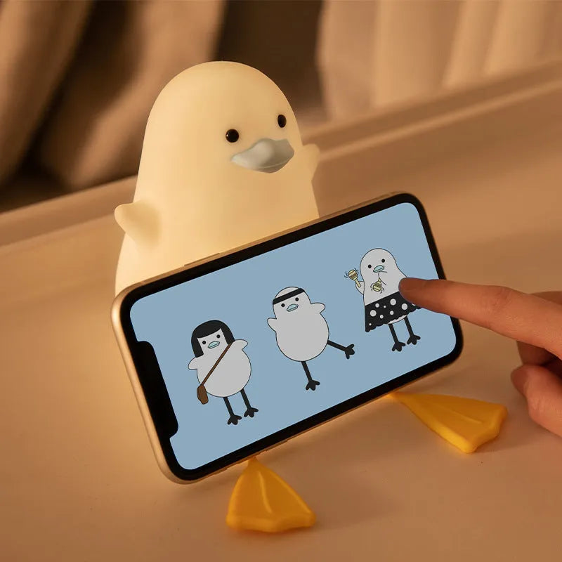 Seagull silicone night light for kids and baby with tap control, warm mode, timer, and USB cable