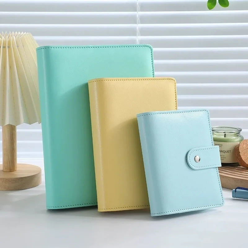 A5 PU leather loose-leaf binder zipper bag shell in pink, yellow, blue, purple, black, brown, rose red, white, or green