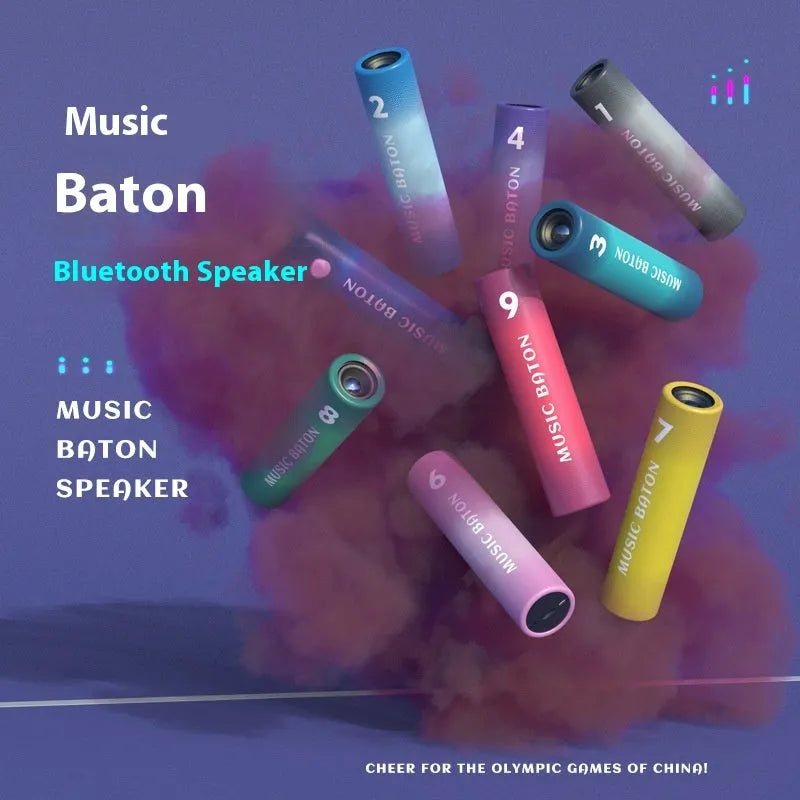Relay baton Bluetooth audio power bank in gray, green, red, and yellow with USB and waterproof design