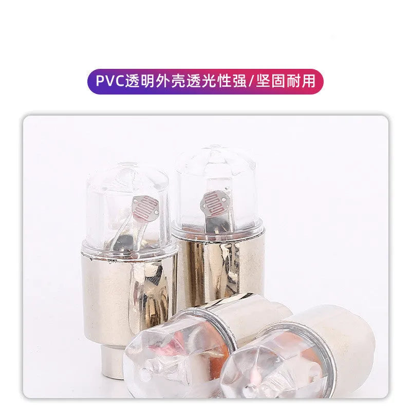 Colourful LED bicycle valve cap lights with battery packs and adapters for wheel valve stems