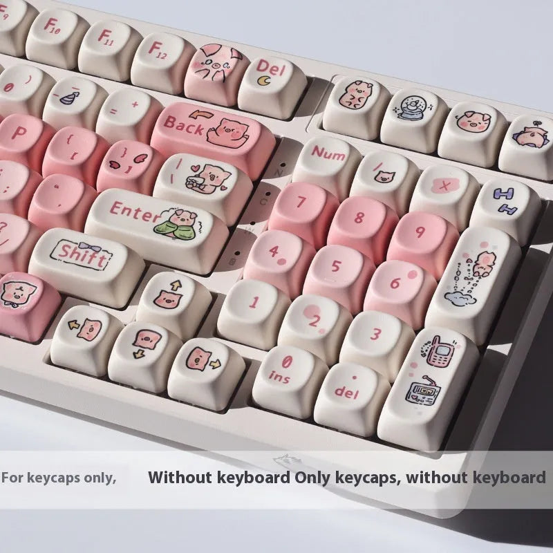 Close-up of a pink PBT key cap featuring a cute sublimated Fragrant Pig design on all sides.