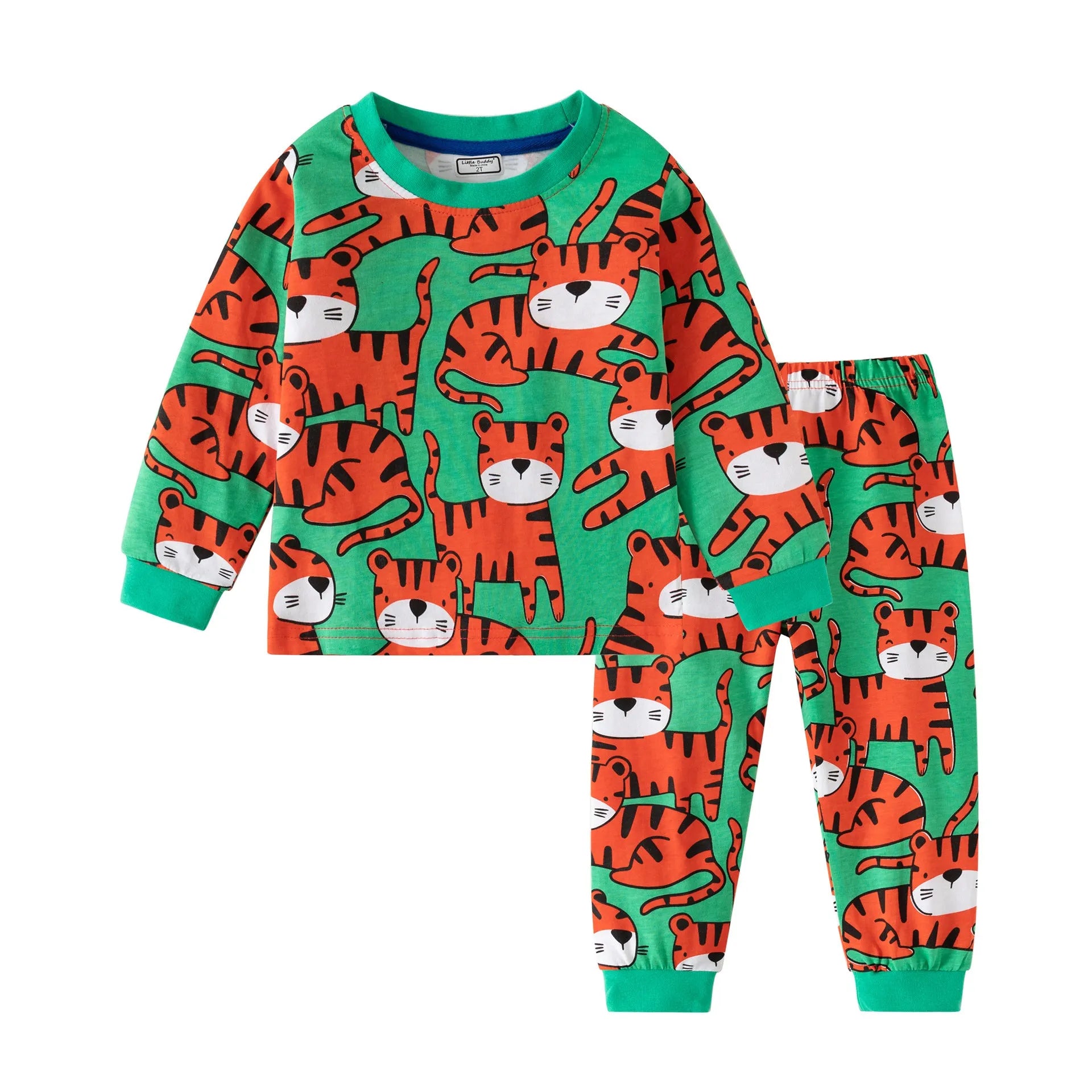 Boys' cotton long sleeve underwear suit with animal pattern, thin warm layer, available in multiple colours