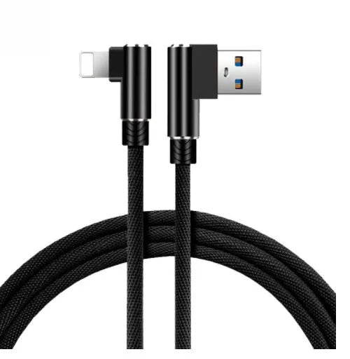 Double elbow fast charging data cable in black, USB interface, 1m length, for mobile gaming and charging
