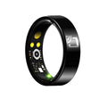 Black ceramic smart ring for heart rate, blood oxygen and sleep monitoring on a finger