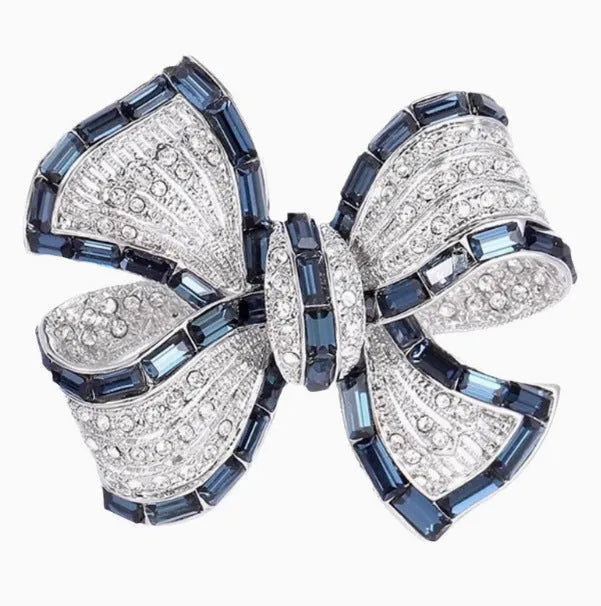 Purplish red or blue bow-shaped alloy brooch for women