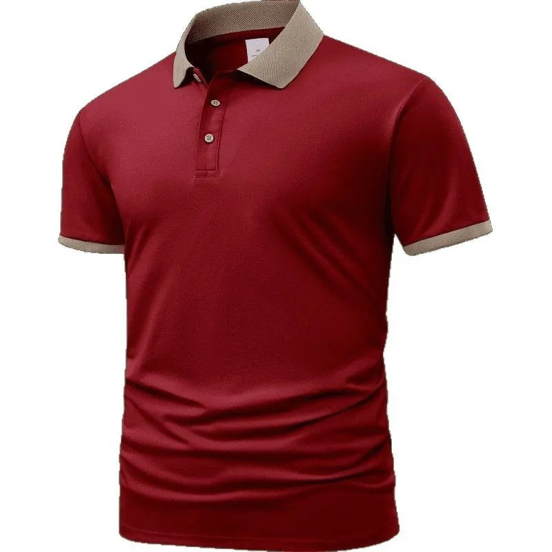 Men's green summer polo shirt with short sleeves and a black flocking design on the front.