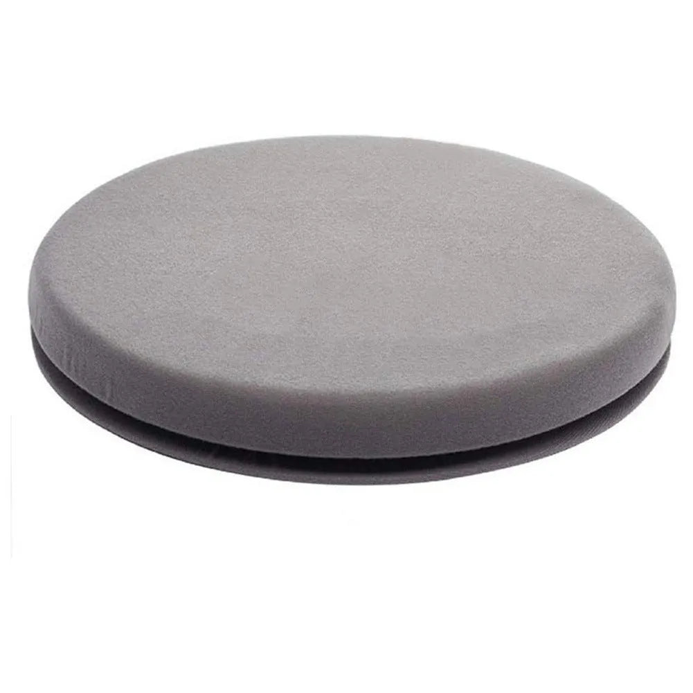Car seat cushion with 360-degree rotating base on a short plush cloth cover.