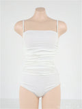Sling style one-piece swimsuit with belly pleated detail in slim-fit silhouette
