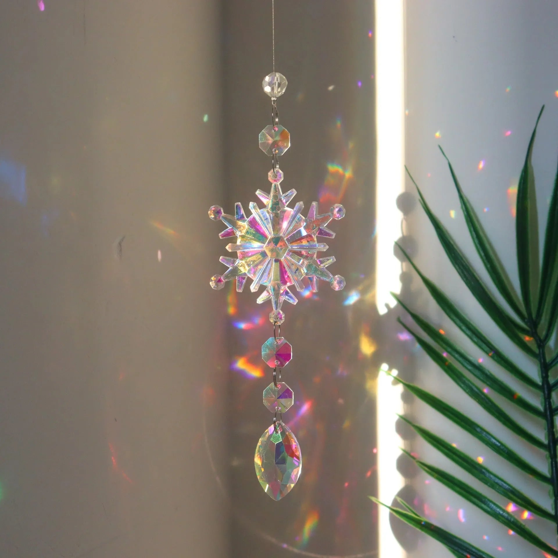 K9 crystal Christmas snowflake sun catcher pendant with AB colour in window decoration setting