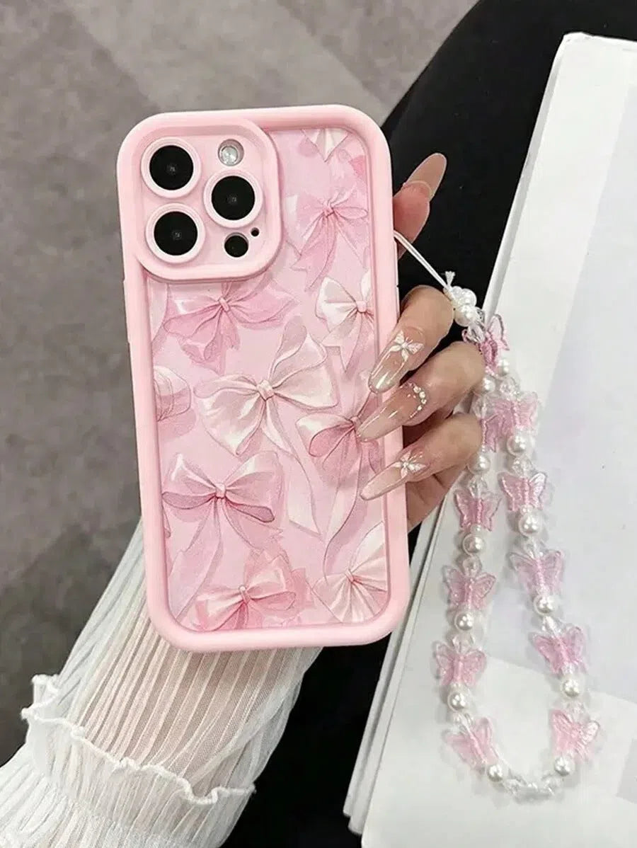 TPU phone case for iPhone with pink butterfly bracelet cartoon design protective cover