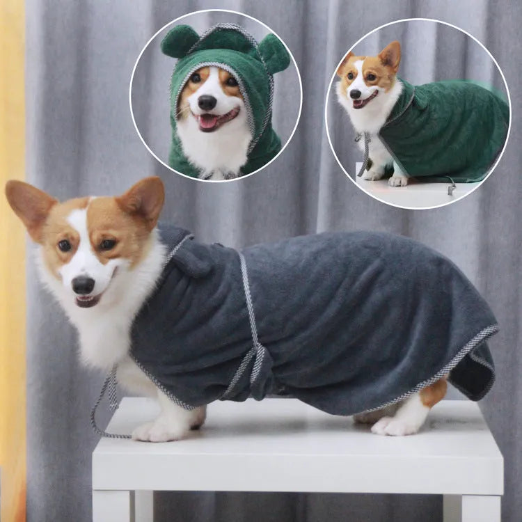 Grey and green ultra-fine fibre pet towels for dogs and cats in three different sizes.