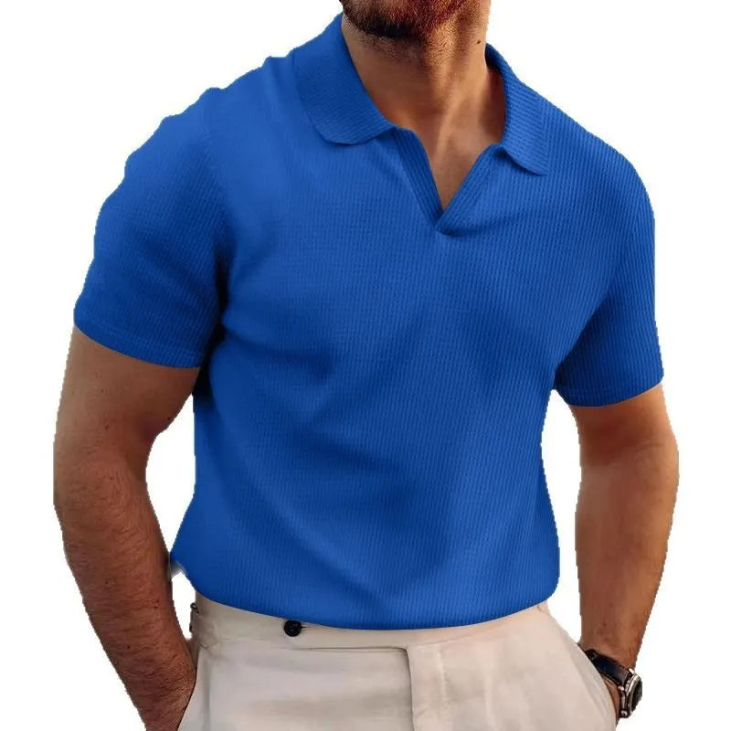 Men's slim fit heavy waffle texture T-shirt in polyester fabric showing textured pattern detail