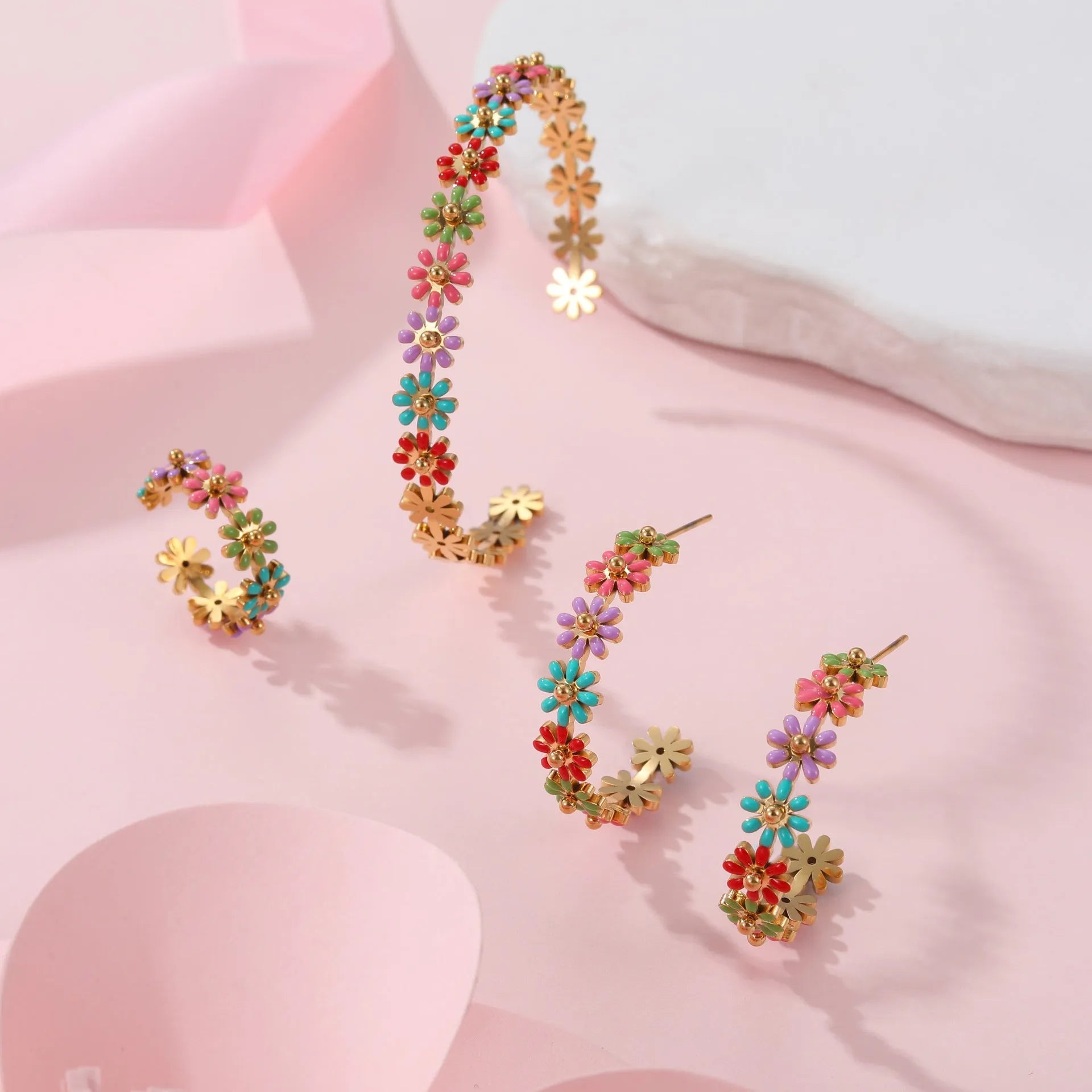 Women's stainless steel bracelet with oil dripping colour floral geometric design electroplated finish
