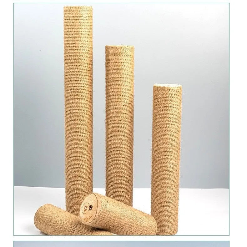 Solid wood cat climbing pillar wrapped in hemp rope for scratching and climbing