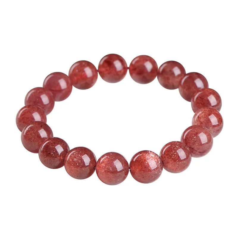 Natural strawberry quartz crystal bracelet with cherry red colour and geometric beads