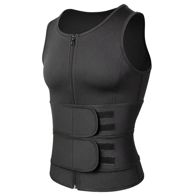 Men sweat vest sauna suit – high collar long sleeve super slim waist trainer in black for weight loss