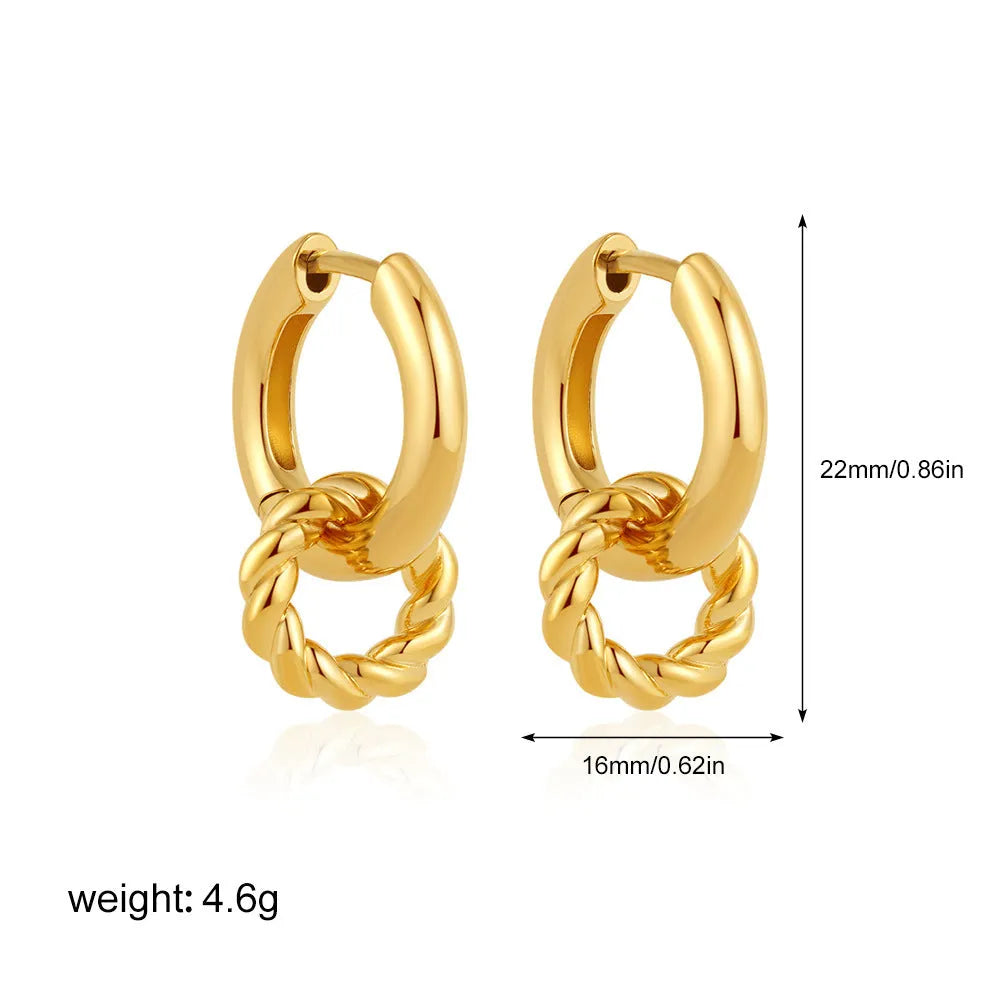 Double ring twist geometric square ear clip simple copper earrings on a neutral background