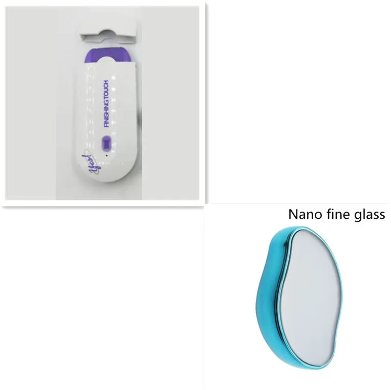 Finishing Touch rechargeable electric hair remover device with trimmer and foil heads on a white background