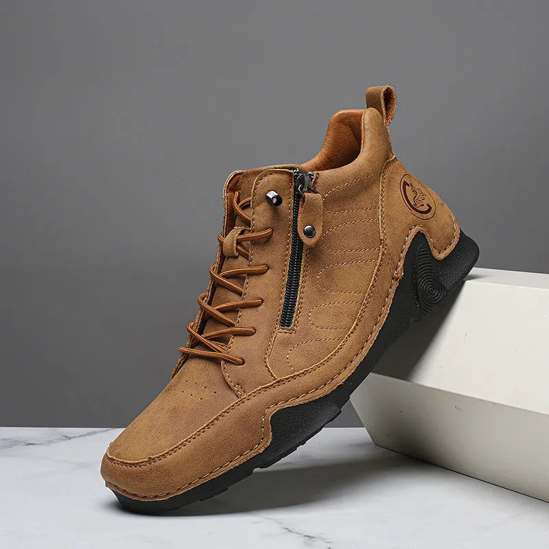 Men's casual ankle boots high top rubber sole lightweight shock absorption brown green black