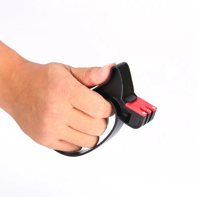 Black handheld knife and scissor sharpener tool with tungsten steel grindstone