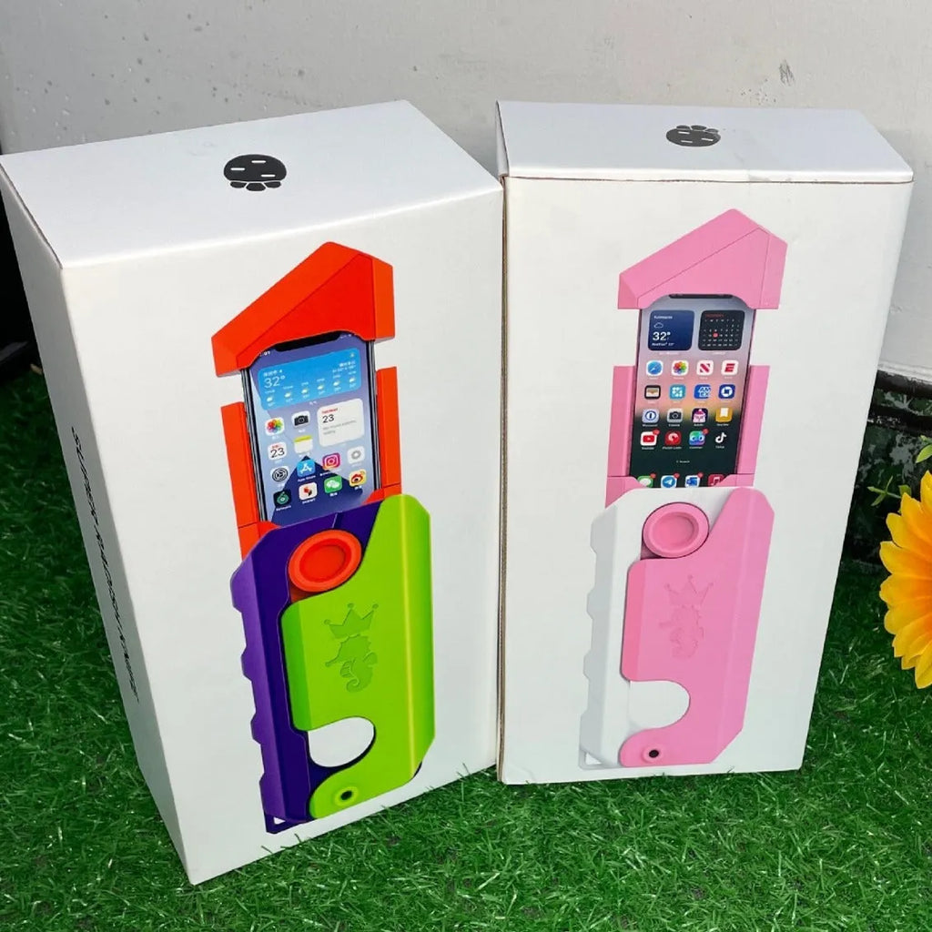 Radish knife phone case decompression toy in pink and white or purple orange, plastic universal phone case.