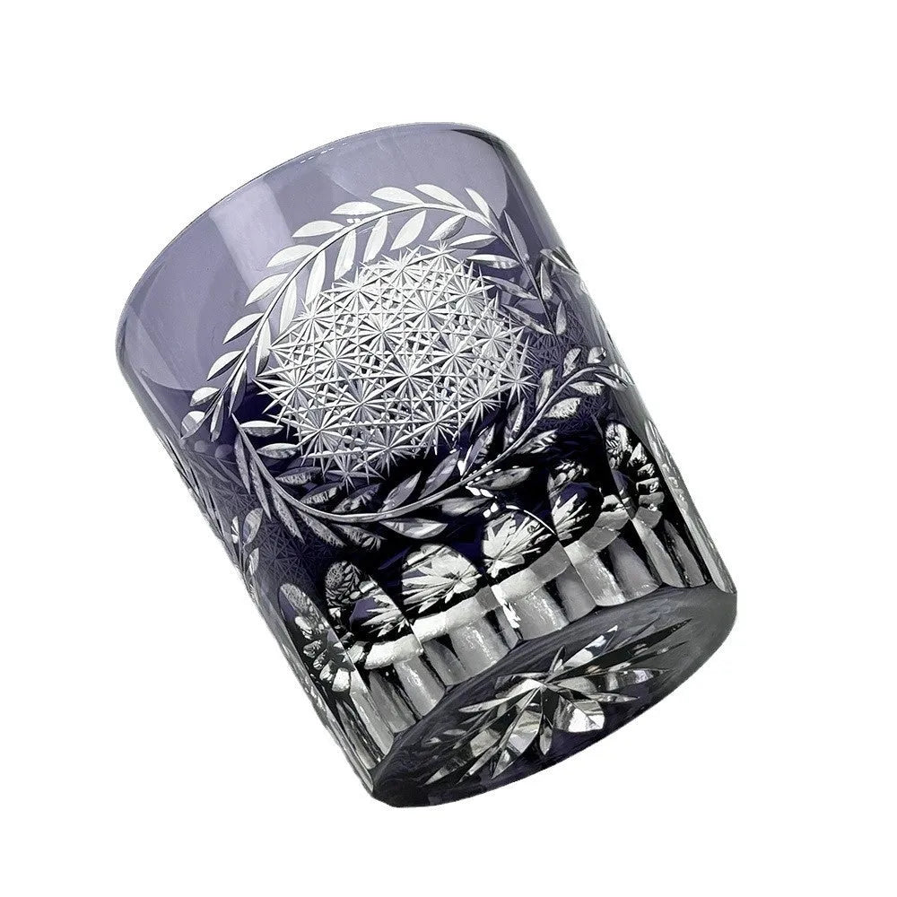 Crystal glass wine glass with wisteria cut pattern, retro style, 201-300ml capacity, purple colour