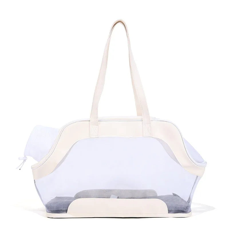 Leather cat outing carry bag in a solid colour with 25 litre capacity.