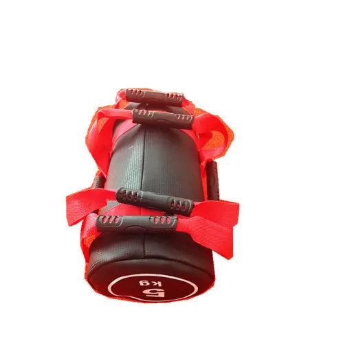 Flat white leather-coloured PVC fitness sandbag for weight training on gym floor