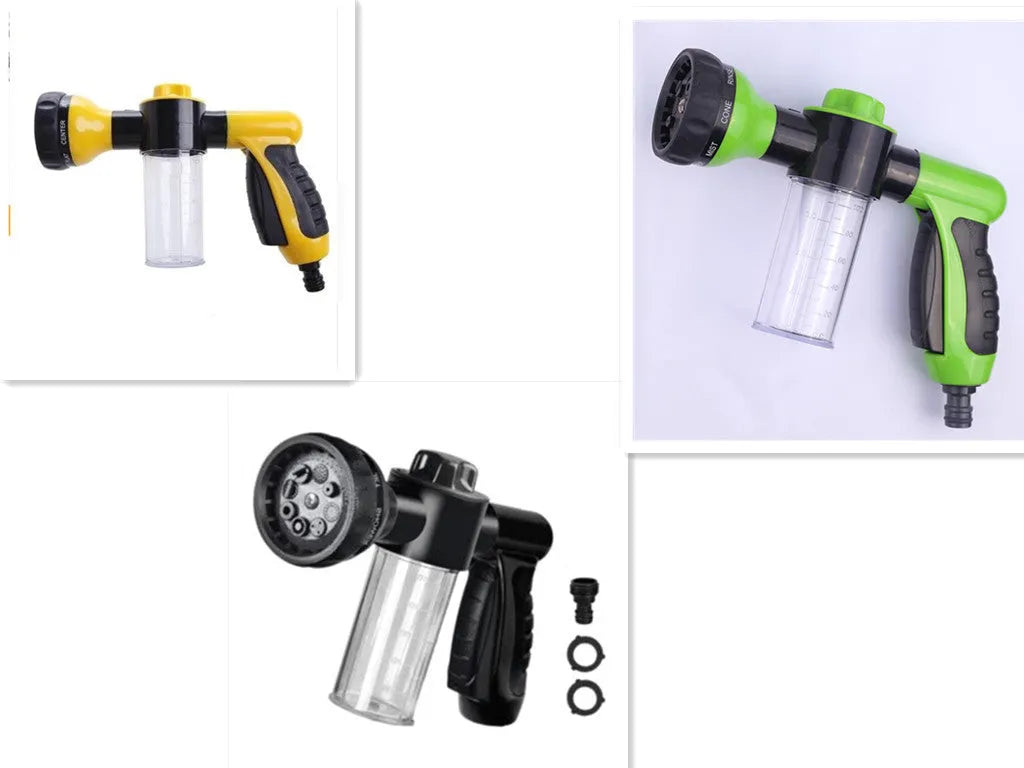 Green high-pressure foam spray gun with adjustable nozzle for car washing and garden use