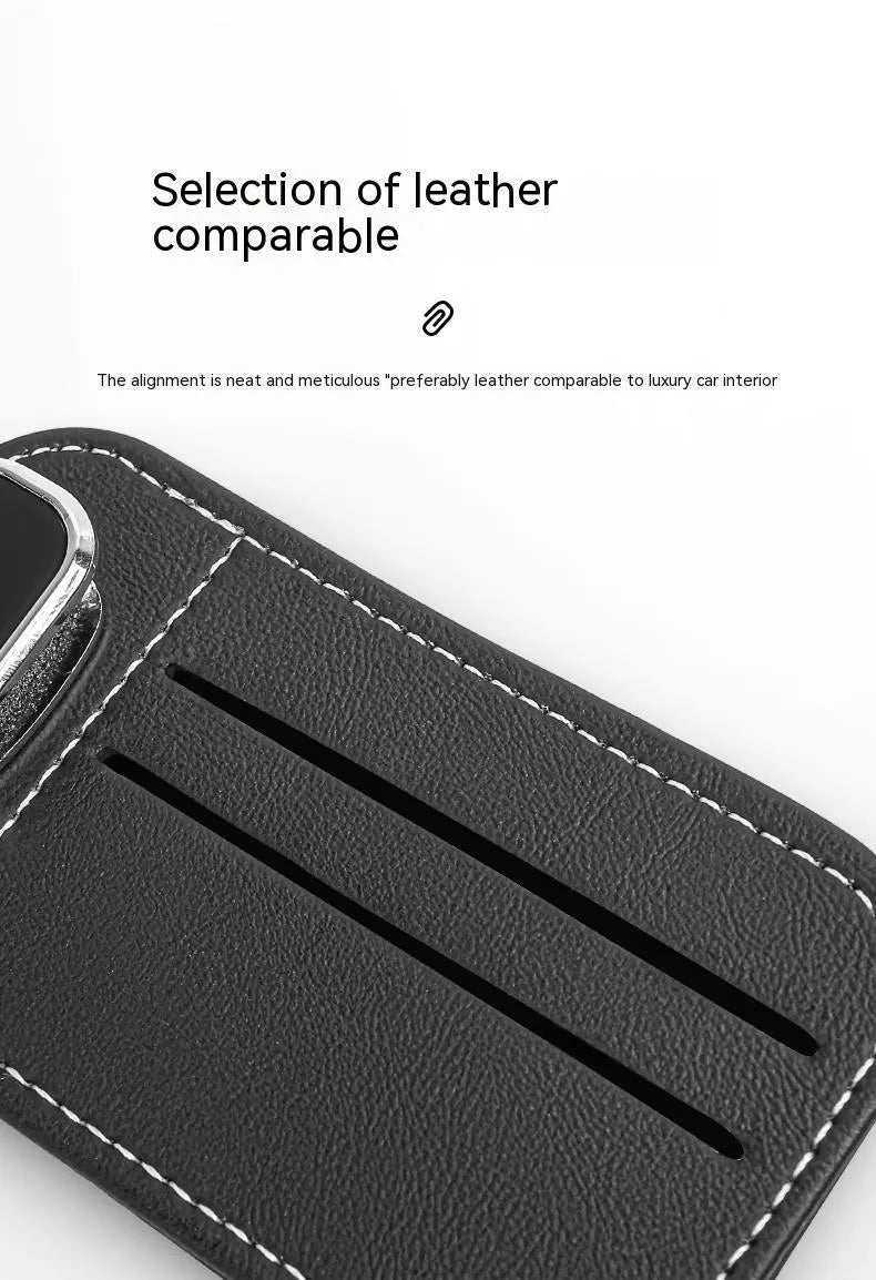 Leather automotive sun visor card holder with integrated glasses clip in five colour options