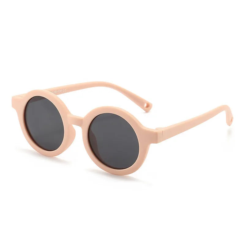 Children's silicone sunglasses for 0-3 year olds with round frame and polarized lenses in multiple colour options