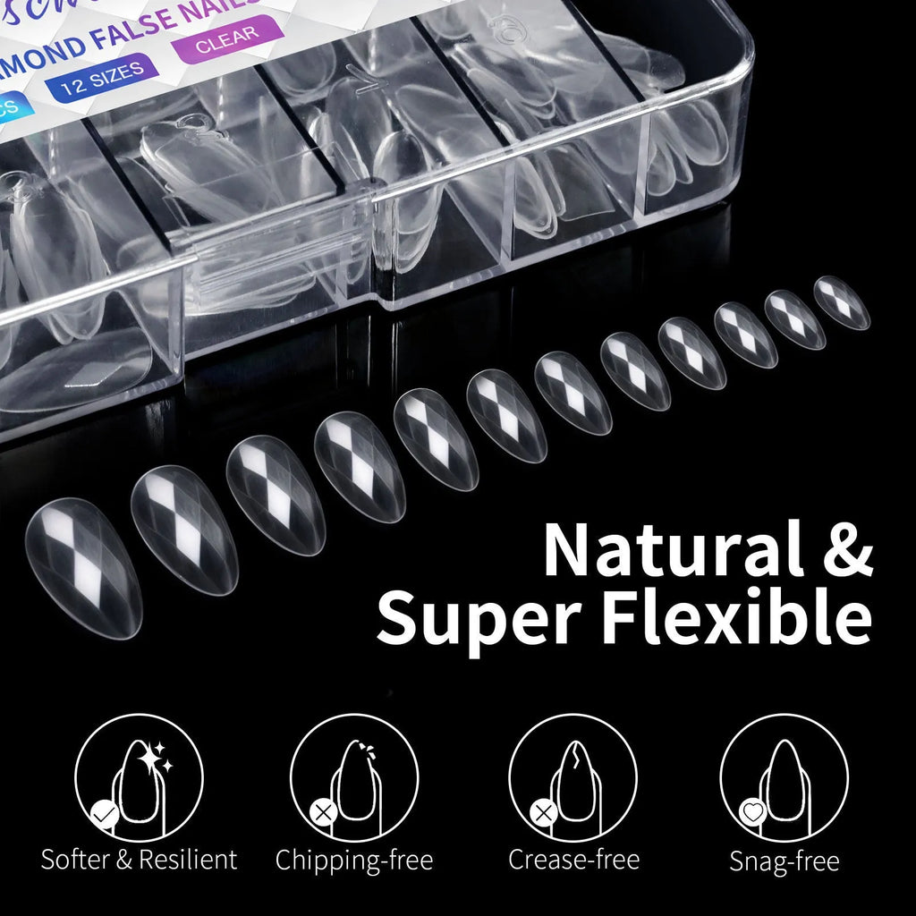 Long shaped false nail tips with an embossed 3D diamond pattern on the surface