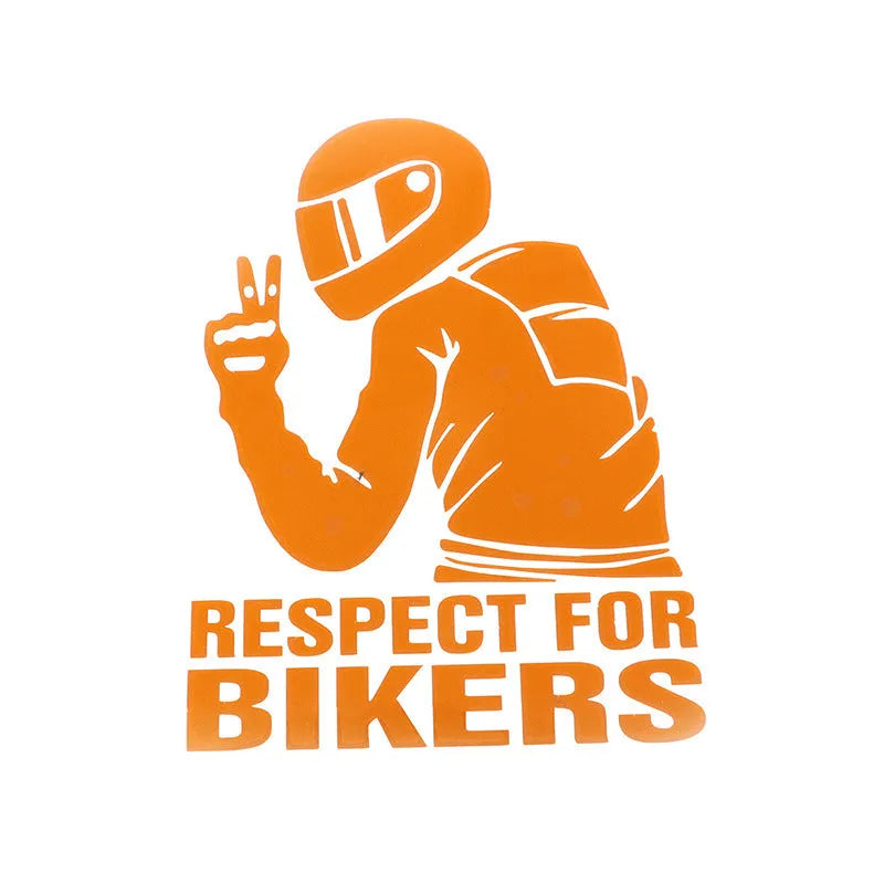 Respect For Bikers motorcycle sticker measuring 15x11cm in reflective silver colour